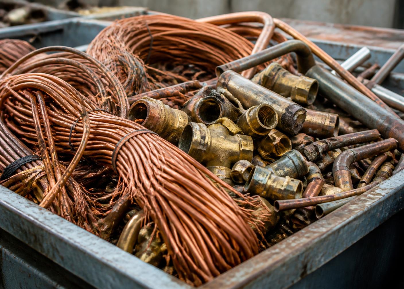Koperschroot klaar voor verhandeling op een metaalrecyclagewerf